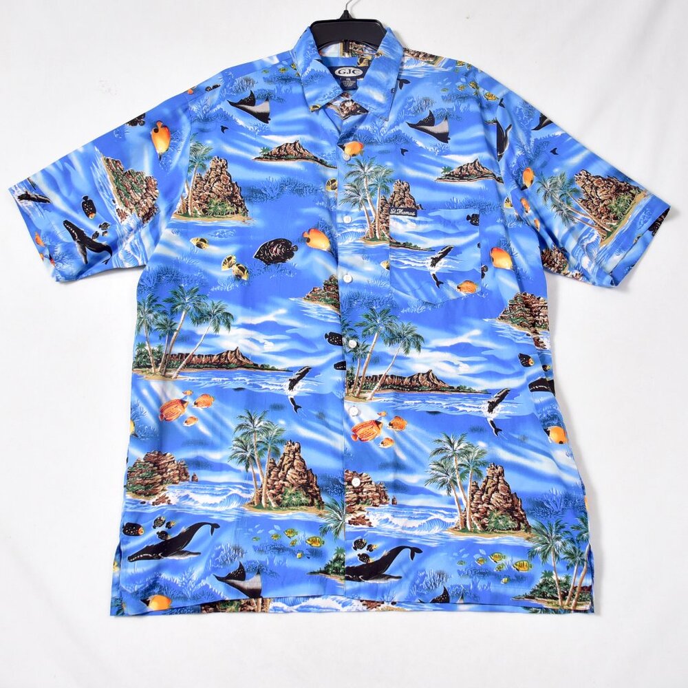 GJC Men's Hawaiian Button Up Shirt Size XXL Blue